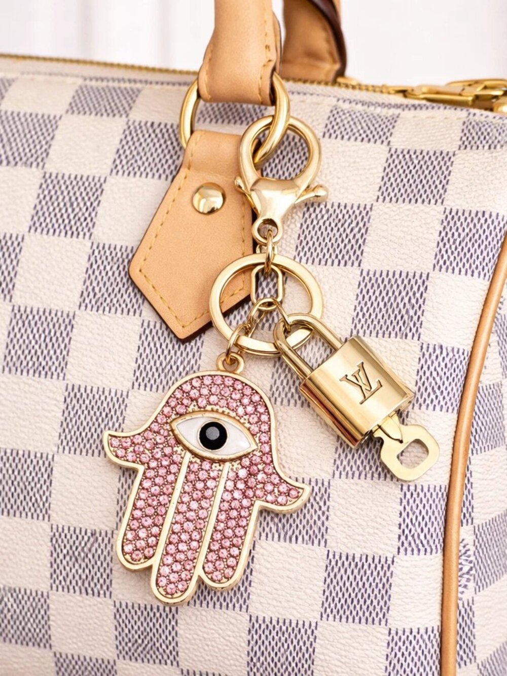 LV Authentic Gold Padlock 🔒 Key Set w/ Unbranded Evil Eye Keychain Charm